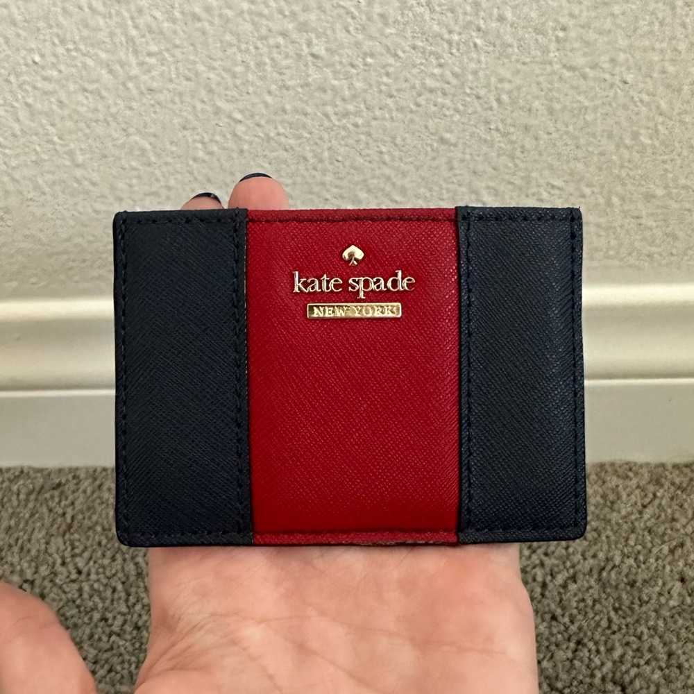Kate Spade Cameron Street Racing Stripe Card Holder Wallet Blue / Red